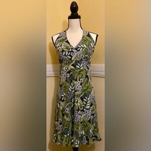 GYMBOREE Floral Ladies Halter Dress; Large; Green/Blue/white multi; EUC.
